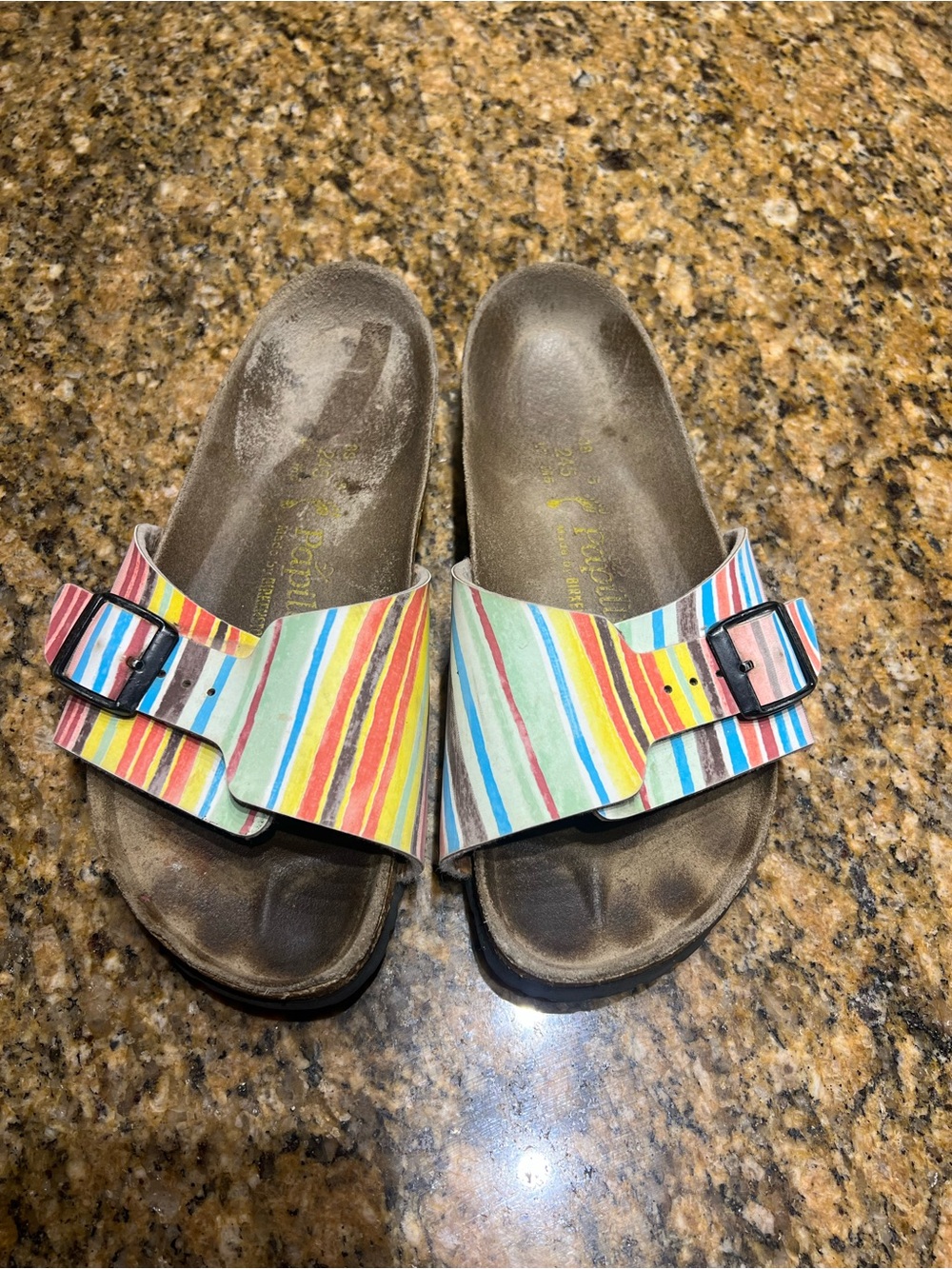 Birkenstock-Style Multi-Stripe Slide Sandals in Multicolory